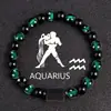 Pulseras Transfronterizas Europeas y Americanas Más Vendidas, Doce Constelaciones, Vidrio Negro, Piedra Ojo de Tigre Verde, Pulseras Hechas a Mano con Cuentas, Venta al por Mayor desde Fabricantes