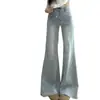 Jeans azul claro, sin ajuste, ligeramente acampanados para mujer, nueva colección de verano 2026, tiro alto, corte holgado, adelgazantes, pantalones acampanados en forma de herradura, modernos
