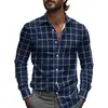 Camisa de Hombre a Cuadros y Rayas Primavera Un Botón Diseño de Solapa 2025 Ligera Corte Holgado Moda