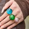 Anillo Retro de Acero Inoxidable de Tres Colores con Piedra Ojo de Gato, Estilo Europeo y Americano Misterioso para Mujer, Joyería de Anillo de Lujo Ligero Color Oro Real de 18K que Conserva el Color