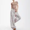 Pantalones Casuales de Cintura Elástica Estampado de Leopardo Estilo Retro Americano para Hombre y Mujer Otoño Nuevo Estilo Sueltos Versátiles Caída Pantalones de Pierna Ancha