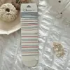 Meias Novas de Outono Estilo Japonês Bordadas com Flores Meia de Cano Médio Bainha Dupla Franzida Meias Longas Listras de Microcompressão Meias Largas