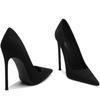 Saltos Agulha Super Altos Apontados em Camurça Femininos Salto Agulha Boca Rasa Sexy Nova Moda Primavera e Outono 2025 Sola Preta Sexy Sapatos de Salto