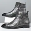Botas de Cuero con Patrón de Cocodrilo para Hombre Tallas Grandes Estilo Británico de Caña Alta Botines con Hebilla de Cuero Formal de Negocios Zapatos Casuales para Hombre