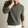 Suéter de Punto para Hombre 2026 Otoño/Invierno Media Cremallera Cuello Alto Pulóver Suéter de Lana Estilo Old Money Suéter de Negocios Cuello Semi Alto