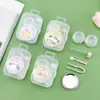 Caixa de lentes de contato de desenho animado caixa de pupilas de beleza portátil com espelho caixa dupla caixa de plástico para cuidados com os olhos companheira de óculos atacado