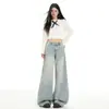 Jeans Infantil Laranja # Design Plissado Desgastado Lavado Cintura Baixa Perna Larga para Mulheres, Calças Soltas Emagrecedoras e Versáteis de Comprimento Total