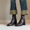 Botas de tornozelo minimalistas de salto alto para mulheres, estilo retrô, versáteis, silenciosas, salto grosso, confortáveis para o trajeto, botas emagrecedoras para mulheres