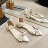 Sandalias de Dedo para Mujer Verano 2025 Nuevo Puntiagudas Tacón Grueso Lazo de Pedrería Estilo Hada Zapatos Franceses de Tacón Alto