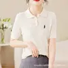 2026 Camiseta de Moda Casual Simple con Cuello Polo Botones Manga Corta Color Sólido Tejido para Mujer Sin Bordado