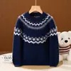 Outono/Inverno 2026 Novo Suéter de Lã Pura Tricô Manga Longa Jacquard Fair Isle Retrô Roupas Infantis