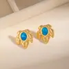 Pendientes de Estilo Transfronterizo Europeo y Americano, Diseño de Estilo Ins Francés, Pendientes de Acero Inoxidable Turquesa, Pendientes de Perlas de Alta Gama