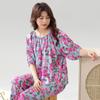 Pijama de Algodão e Seda para Mulheres, Verão, Mulheres de Meia-Idade, Tamanho Grande, Calça de Manga Média, Conjunto de Algodão Artificial, Roupas Caseiras Soltas para Mãe
