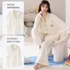 Pijama de algodón puro para mujer, nueva colección primavera y otoño 2026, manga larga, color liso, talla grande, conjunto de ropa de estar para mujer de verano, adecuado para usar en la calle