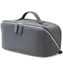 Bolsa de Maquiagem de Couro Marrom com Abertura Ampla de 180 Graus para Mulheres, Portátil, Grande Capacidade, Divisória Portátil, Bolsa de Armazenamento para Cosméticos