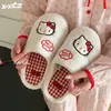 Chinelos de Algodão Autênticos de Gato Hello Kitty, Chinelos de Casa Confortáveis e Modernos para Inverno para Mulheres, Sapatos Quentes para Maternidade, Sapatos de Algodão