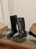 Botas Largas Ajustadas Chuyuji con Tacón Grueso, Patchwork de Ante para Mujer, Otoño/Invierno 2025, Botas de Montar Occidentales Fruncidas a Media Pantorrilla