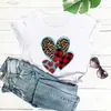 Camiseta del Día de San Valentín con Estampado de Leopardo a Cuadros y Corazones, Camiseta de Cuello Redondo de Comercio Exterior para Exportación Europea y Americana