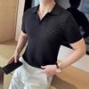 Polo Tricotada Vazada com Decote em V para Homens, Manga Curta, Estilo Fino de Verão, Moda Tendência, Ajuste Slim, Bonito, High-End