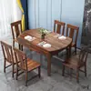 Mesa y sillas de comedor de madera maciza, mesa cuadrada redonda variable, doble uso, extensible, todo de madera maciza, mesa y sillas de comedor, lujo ligero, gama alta, redonda retráctil