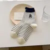 26 Calcetines de Algodón para Mujer de Media Pantorrilla, Estilo Coreano de Moda, Lindos Dibujos de Ositos, con Volantes en los Bordes, Cómodos y Modernos, para Otoño/Invierno