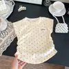 Camiseta de Manga Corta para Niñas, Estilo Nuevo Verano 2026, para Niños Pequeños, Camiseta Básica Ligera con Lunares, Cuello Redondo, Top Dulce, Moderno