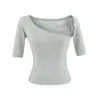 Ropa de Mujer Transfronteriza al por Mayor Verano 2026 Nuevo Estilo Puro Deseo Diseño de un Hombro Ajustado Manga Corta Camiseta Top Pequeño