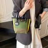 Bolso de Mano Patchwork de Color Contrastante Estilo Nuevo Transfronterizo de Nylon y PU para Mujer, Bolso Tote de Hombro, Bolsos Cruzados de Moda para Viajes