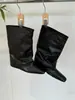 Versión de piel de oveja ~ Botines plisados estilo británico, puntera cuadrada para mujer, con elevador interior, caña ancha, botas vaqueras occidentales, botas de montar hasta la mitad de la pantorrilla