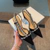 Elegantes Zapatos de Tacón Pequeño de Estilo Francés para Celebridades, Punta Afilada, Blanco Hada, Tacones Altos, Tacón de Aguja, Sandalias de Punta con Pedrería para Mujer, Verano