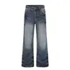 K5668 Jeans Streetwear Unissex Estilo Americano High Street com Rebite e Design de Raio, Jeans Vintage Masculino Ligeiramente Flare