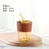 Taza de Bambú con Patrón Vertical de Nuevo Estilo con Tapa, Taza de Vidrio con Pajita de Aspecto Elegante, Taza de Regalo de Celebridad de Internet, Taza de Café para Oficina