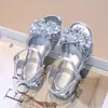 Zapatos de Princesa para Niñas Verano 2025 Zapatos de Cristal de Tacón Alto Plateados con Vestido Sandalias de Moda para Bebé