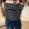 Suéter Listrado Europeu e Americano de Nova Moda, Ombro a Ombro, Slimming, Casual, Tricô Básico Jr2531