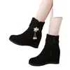 Botas Cortas de Pedrería Estilo Nuevo Otoño e Invierno 2025 Botas Individuales con Aumento Interno Botas para Mujer Botas para Mujer con Cremallera Lateral Botas de Algodón para Estudiantes