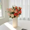 Rosas simuladas de alta gama con borde quemado, flores artificiales, ramos de flores secas, decoraciones para sala de estar, decoraciones de mesa para sala de estar, flores de cerámica