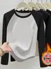Top interior térmico de doble cara para mujer para otoño e invierno, cálido, con bloques de color, manga larga raglán, con diseño en el dobladillo en negro, gris café, azul y amarillo