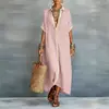2026 Nueva Ropa Europea y Americana para Mujer Amazon Bloques de Color Holgada de Algodón y Lino Vestido Camisa Largo Vestido Casual de Moda para Mujer