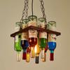 Lámpara de araña de estilo industrial retro americano con forma de bar, de hierro forjado y cristal para restaurante, cafetería, color botella de vino