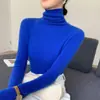 Suéter con Cuello Alto Apilado Suave y Pegajoso para Mujer Otoño Invierno Nuevo Estilo Ropa Interior Ajustada Adelgazante Camisa Base de Punto de Cuello Alto para Mujer