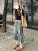 Shorts jeans cropped vintage rasgado plus size para mulheres baixinhas, novo estilo de verão, calça reta larga lavada solta