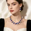 Set de Collar y Pendientes de Perlas Sintéticas y Piedras Preciosas Estilo Retro Europeo para Mujer Sensación de Alta Gama Accesorios para Novia Banquetes de Boda Vestidos de Noche