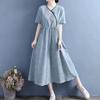 Vestido de manga corta con bordado de hebilla y tapeta inclinada de algodón y lino jacquard de verano 2023, tendencia literaria de estilo chino