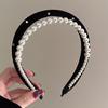 Diadema de perlas de doble capa de alta calidad estilo francés para mujer, diadema de calavera alta con banda ancha de circón, accesorio para el pelo, pasador, tocado con temperamento