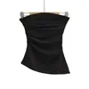 Top de tubo puramente seductor y sexy sin hombros para mujer, top sin mangas sexy de verano para chica caliente, ajustado, fruncido, con abertura irregular