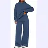 Moda Casual Deportiva Transfronteriza Europea y Americana Otoño e Invierno Conjunto de Dos Piezas Sudadera de Manga Larga Suelta de Color Puro Pantalones de Pierna Ancha para Mujer