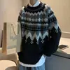 Suéter de tricô jacquard Fair Isle para homens, casual de Natal de alta qualidade com gola redonda, camada interna de lã outono e inverno, comércio exterior atacado transfronteiriço