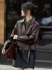 Chaqueta de piel genuina Haining para mujer, nueva colección primavera/otoño 2026, estilo corto, con cuello solapa, corte entallado, versátil, estilo retro de motociclista, hecha de piel de cordero