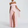 Vestido Elegante con Pliegues de Nuevo Estilo de Comercio Exterior Europeo y Americano Sexy con Abertura Alta Sexy con Lazo Top de Tubo Vestido Largo
