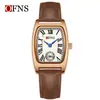 Ofns Comercio Exterior Wholesale Reloj de Mujer Forma de Barril Dos Manecillas Medio Cuarzo Resistente al Agua Números Romanos Reloj de Mujer Retro